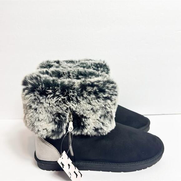 MY SOFT BLACK SILVER BLACK FUZZY WOMEN ZIPPER BOOTS SIZE 7 NEW WITH TAGS - Picture 4 of 6
